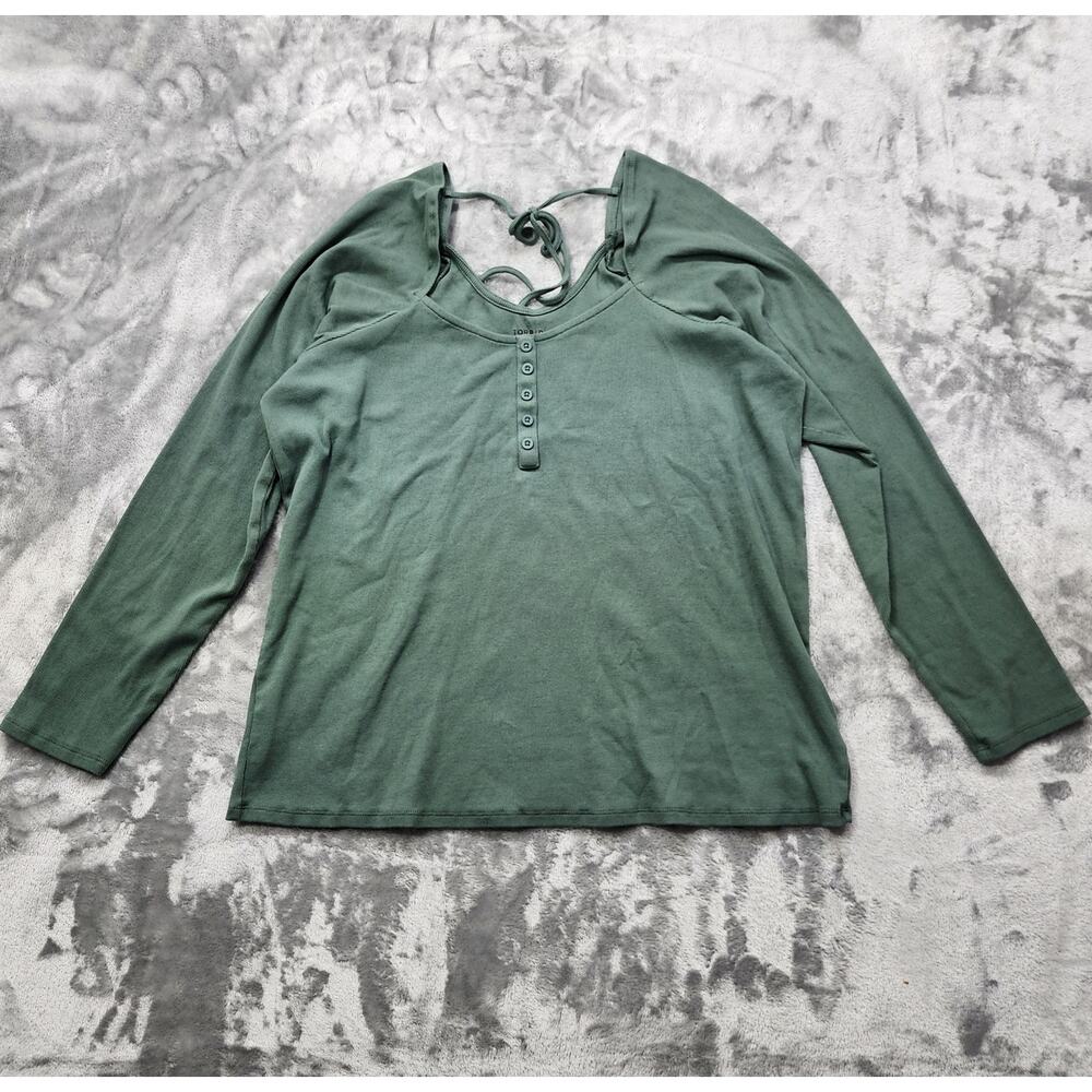 Torrid Top Womens 4 4X/26 Green‎ Ribbed Square Neck Henley Tie Back Long Sleeves